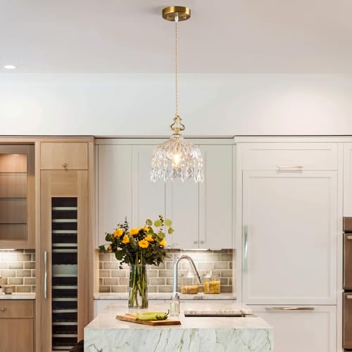 Brass Vintage Glass Pendant Light Crystal Hanging Light Fixtures