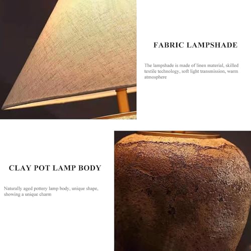 Farmhouse Clay Pot Table Lamps Brown Ceramic Lamps Rustic Fabric Drum Shade Decor Bedside Nightstand for Living Room Bedroom Home Office