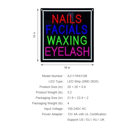 Nails Facials Waxing Eyelash LED Neon Sign