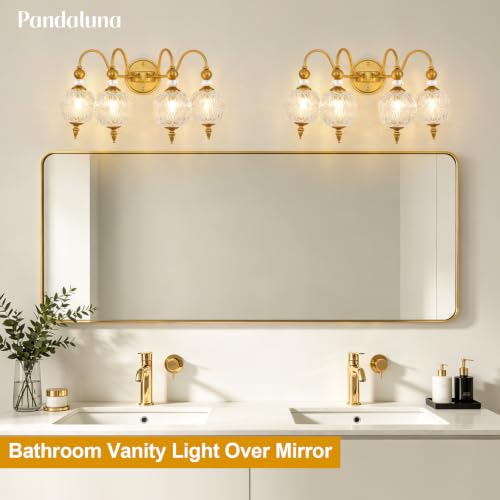 Vintage 4 Light Bathroom Vanity Light Over Mirror (Antique Gold & Clear / 4-Light)