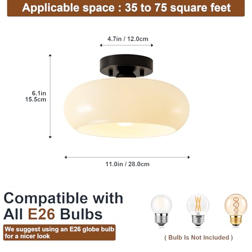 Mid Century Modern Black Semi Flush Ceiling Light 11.0 Inch