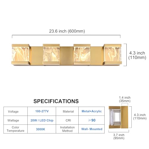 4 Lights LED Bathroom Vanity Light with Unique Smoke Acrylic Panel