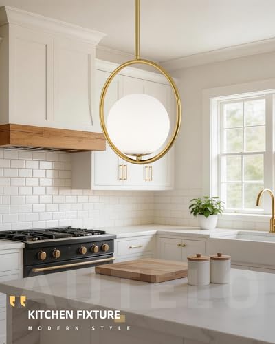 1 Light 10 Inch Brushed Gold Glass Pendant Lights Kitchen Island