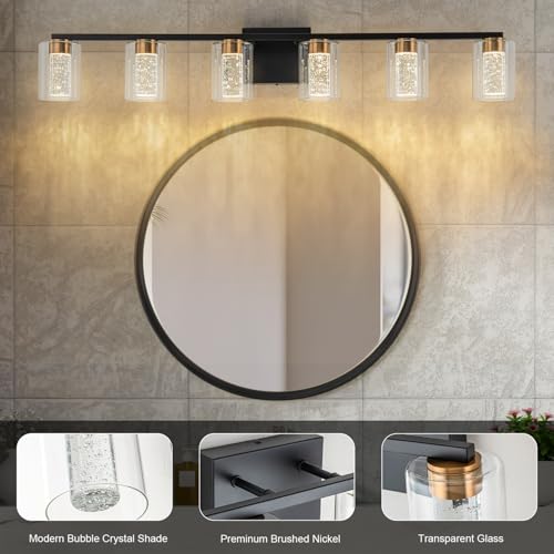 6 Light Black and Gold Vanity Light with 3 Color Modes