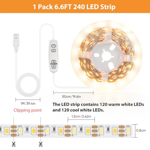 6.6 FT Tunable White LED Strip Lights (Warm White&Cool White / 6.6 FT 1 Pack)