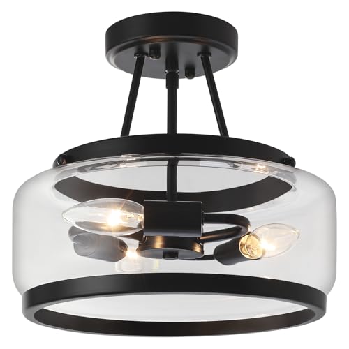 Black Glass Semi Flush Mount Ceiling Light 3