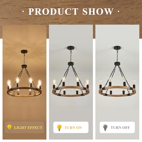 Oak Wooden Wagon Wheel Chandelier 8