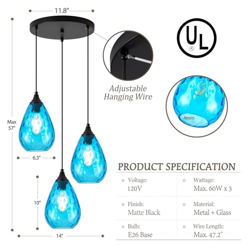 Blue 3 Light Pendant Lighting