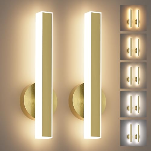 Gold Wall Sconce Hardwired Modern LED 18W Wall Sconce Set of Two