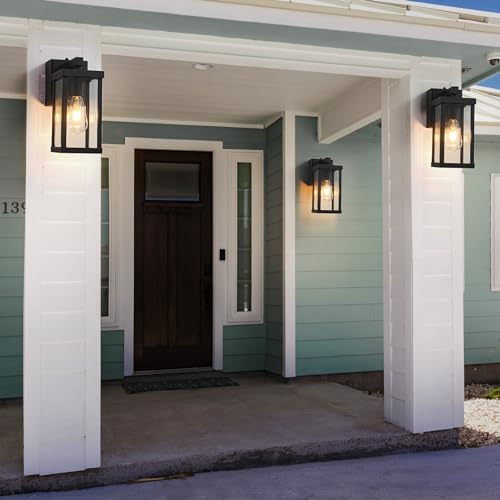 Porch Lights with GFCI Outlets Dusk to Dawn Outdoor Wall Lights Waterproof Exterior Lighting Fixtures Modern Outside Lights Wall Mount for House Patio Garage (2 Count)
