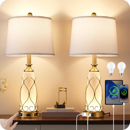 25.6" Glass Gold Table Lamps Set of 2 (2 Count)