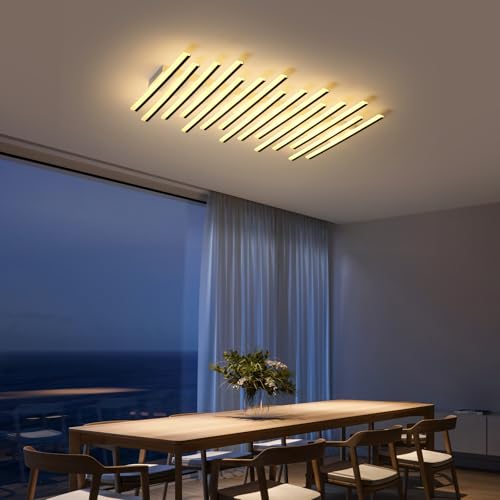 15 Lights Linear Modern Ceiling Light 43.3 inch Dimmable LED Chandelier Semi Flush Mount Light Fixture for Dining Room Kitchen Island Living Room
