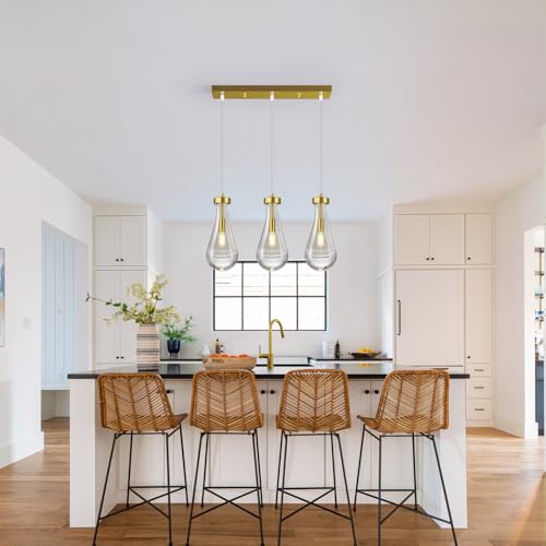Raindrop Pendant Lights Kitchen Island Teardrop Gold Hanging Light Fixtures Clear Solid Glass Pendant Light Modern Chandeliers for Dining Room Porch Corridor Living Room