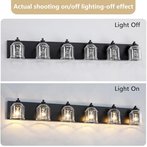 6 Light Bathroom Vanity Lights Large 48in with Bubble Glass Shades