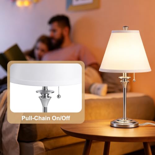Metal Table Lamp for Bedroom (White Shade & Silver Base)