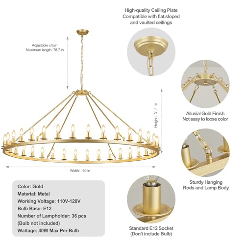 Gold Wagon Wheel Chandelier 60