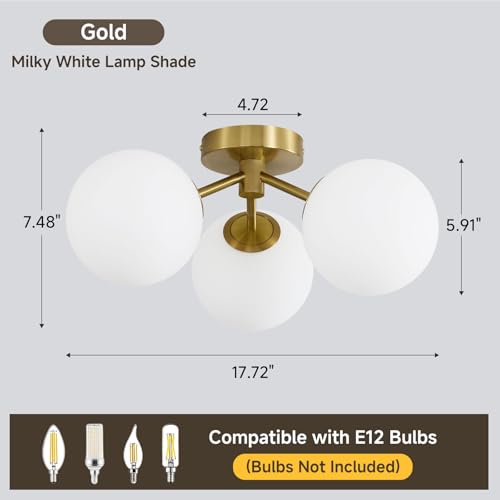 Gold Globe Semi Flush Mount Ceiling Light Mid Century Modern Ceiling Light