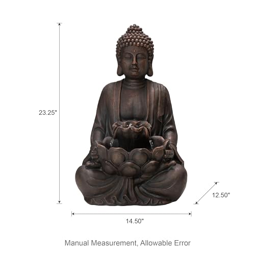 Zen Style Meditating Buddha Statue Fountain Polyresin Outdoor Decoration with Pump and LED Light
