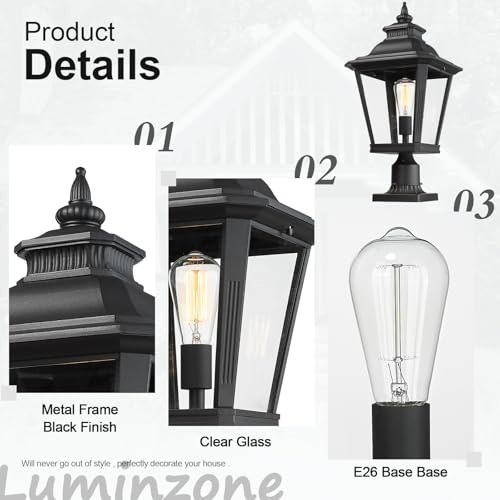 Large Outdoor Post Light Fixtures 21'' Lamp Post Light Fixture Black Finish Waterproof Anti