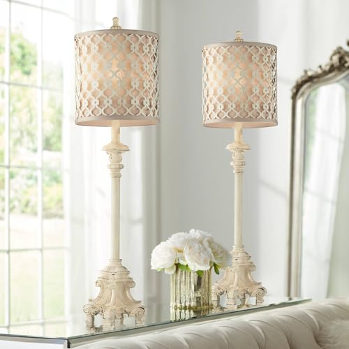 French Candlestick 34" Large Buffet Table Lamps Set of 2 Ivory White (2 Count)