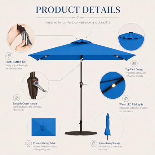 6.5 x 10ft Rectangular Patio Umbrella with Solar Lights