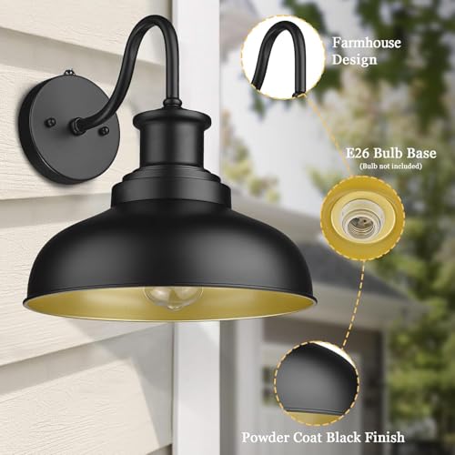 Dusk to Dawn Outdoor Barn Lights Outdoor Wall Sconces Farmhouse Exterior Wall Mount Light Vintage Outside Lighting Fixture Industrial Black Lanterns for Porch Garage Shed Patio (2 Count)