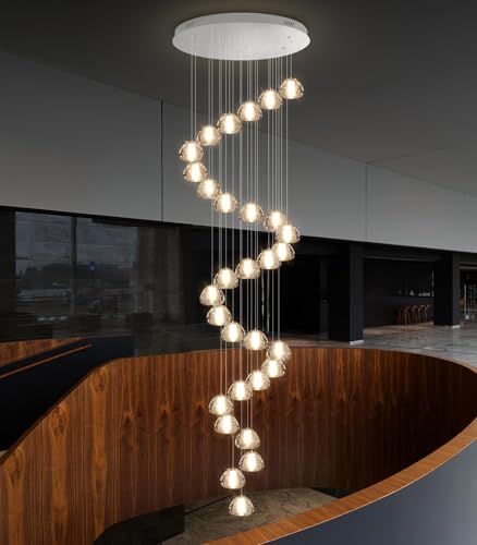 30 Lights Modern Crystal Chandeliers for Staircase LED Handing Light Fixture for Foyer Hallway Entrance (30 Count)