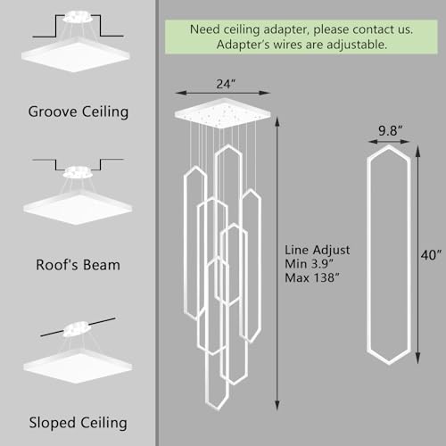 6 Rings Modern Chandelier White Large Contemporary LED Dimmable Light for Living Room Entrance High Ceiling Chandeliers with Remote Control for Villa Foyer