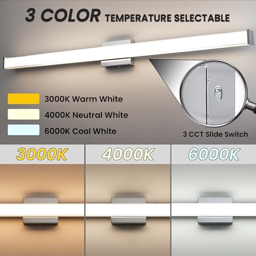 Modern LED Bathroom Vanity Light 48 inch 32W Dimmable 3CCT Bathroom Light Fixture Over Mirror Rectangle Bath Vanity Light Bar with Double Layer Acrylic Shade (48 inch(es))