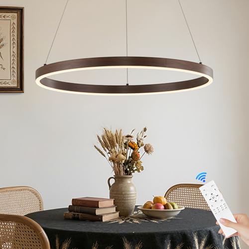 LED Ring Chandelier Walnut Wood Chandeliers 24in Dimmable