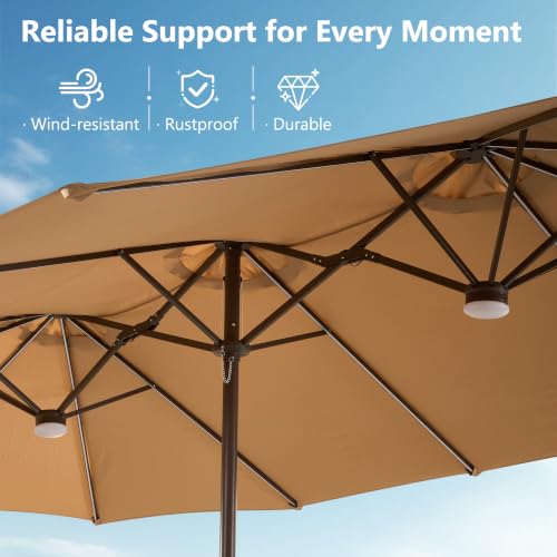 15FT Double Sided Rectangular RGB LED Patio Umbrella with Remote & App Control