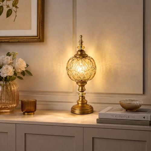 Vintage Amber Table Lamp Fixtures with E26 Bulb