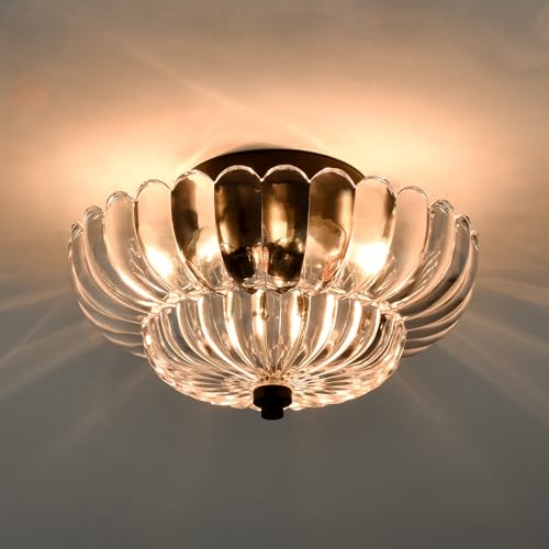 Modern Black Ceiling Light Traditional with Scalloped Clear Glass