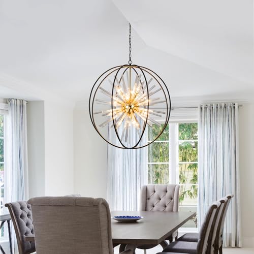 28" Black and Gold Crystal Chandelier for Dining Room Kitchen Island