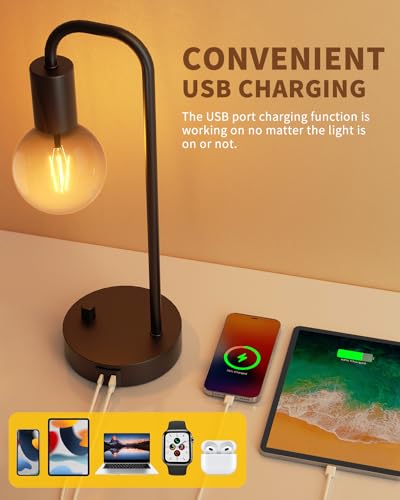 Industrial Table Lamp Set of 2 with USB C&A Charging Port (2 Count)