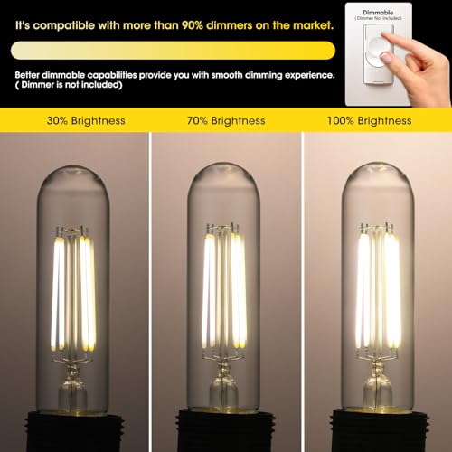 Tubular Light Bulb 6W Equal E26 LED Bulb 60 Watt Dimmable Cool White 4000K E26 Edison Bulb AC120V 750LM T9 T10 LED Bulb for Rustic Pendant (6 Count)