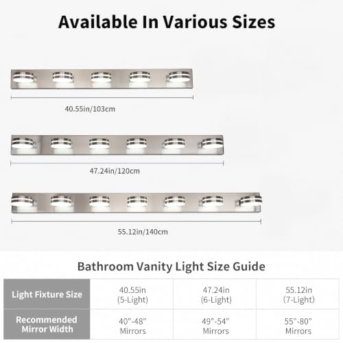 6 Light Nickel Bathroom Vanity Light Over Mirror