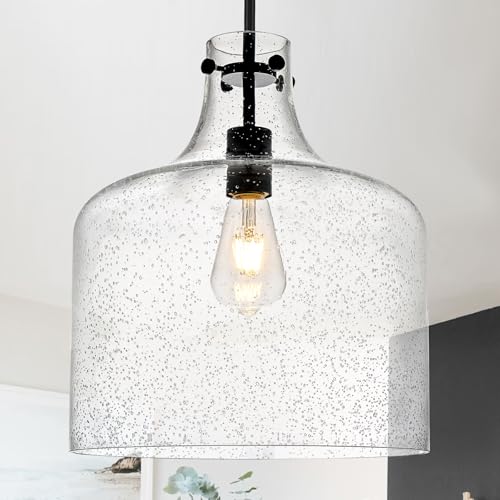 12" Farmhouse Seeded Glass Pendant Light
