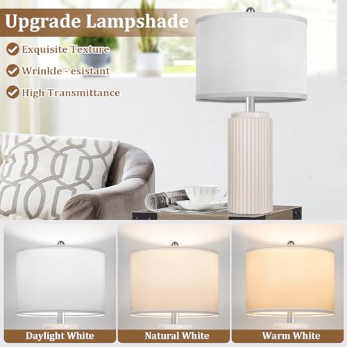 23.5’’ Beige Modern Ceramic Table Lamps Set of 2 for Living Room (2 Count)