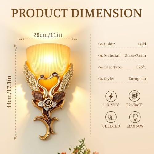 European Wall Sconce Vintage Gold Wall Light Creative Resin Peacock