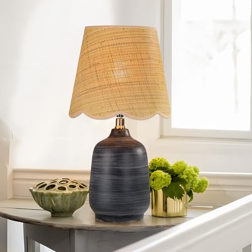 19" Modern Ceramic Table Lamp for Living Room Cream Base Desk Lamps for Bedroom Farmhouse Bedside Nightstand Lamp End Table Lamps