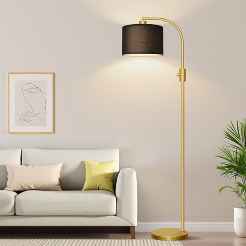 Upgraded Modern Arc Dimmable Tall Standing Floor Lamp with Black Shade
