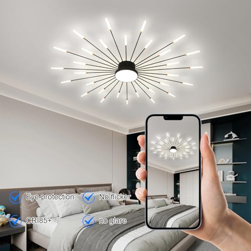 50.4" Ceiling Light Modern Flower Shape Ceiling Lamp for Living Room Dining Room Semi Flush Mount Metal Acrylic Sputnik Firework Petal LED Lighting Fixture