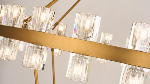 60 Inch Gold Wagon Wheel Chandelier with Crystal Shade