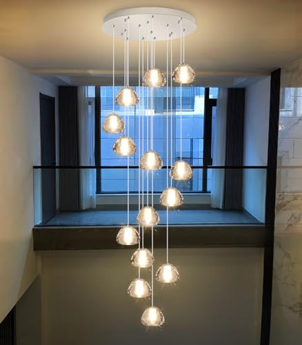 14 Light Modern Chandeliers for Entrance High Ceiling Chandelier Long Lights Fixture LED Ceiling Light Bubble Crystal for Hallway Foyer Stairwell