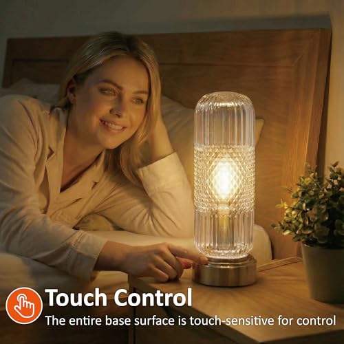 11.6 Inch Touch Dimmable Table Lamp with Ribbed Glass Shade
