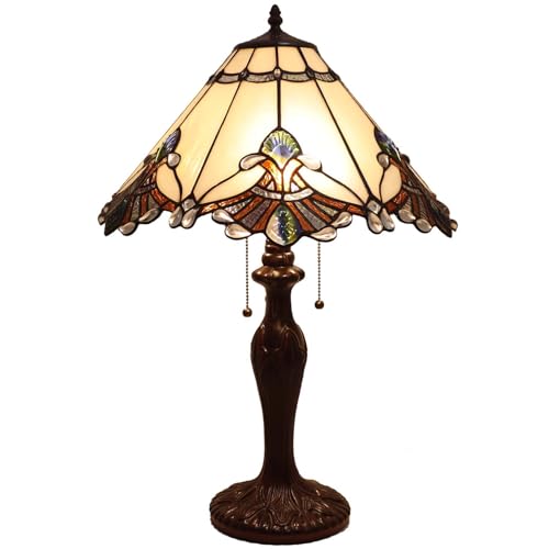 L10025 Baroque Tiffany Style Stained Glass Table Lamp with 17 inches Wide Handmade Lampshade for Bedside Bedroom Living Room