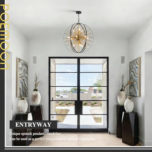 24" 12 Light Black Gold Sputnik Chandelier Modern Hanging Light