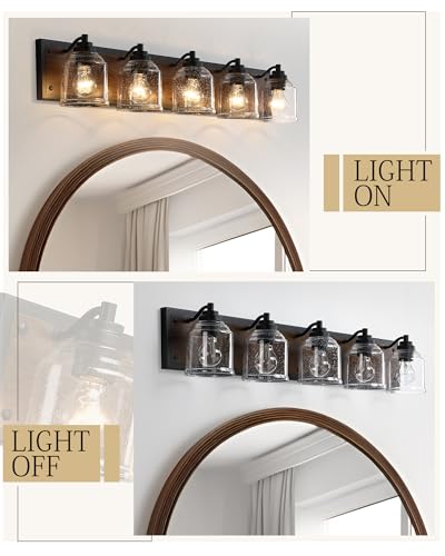 5 Light Bathroom Vanity Lights Large 40" with Bubble Glass Shades (5 Count)