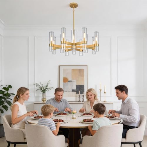 12 Light Large Gold Farmhouse Chandeliers for Dining Room Light Fixture 34"